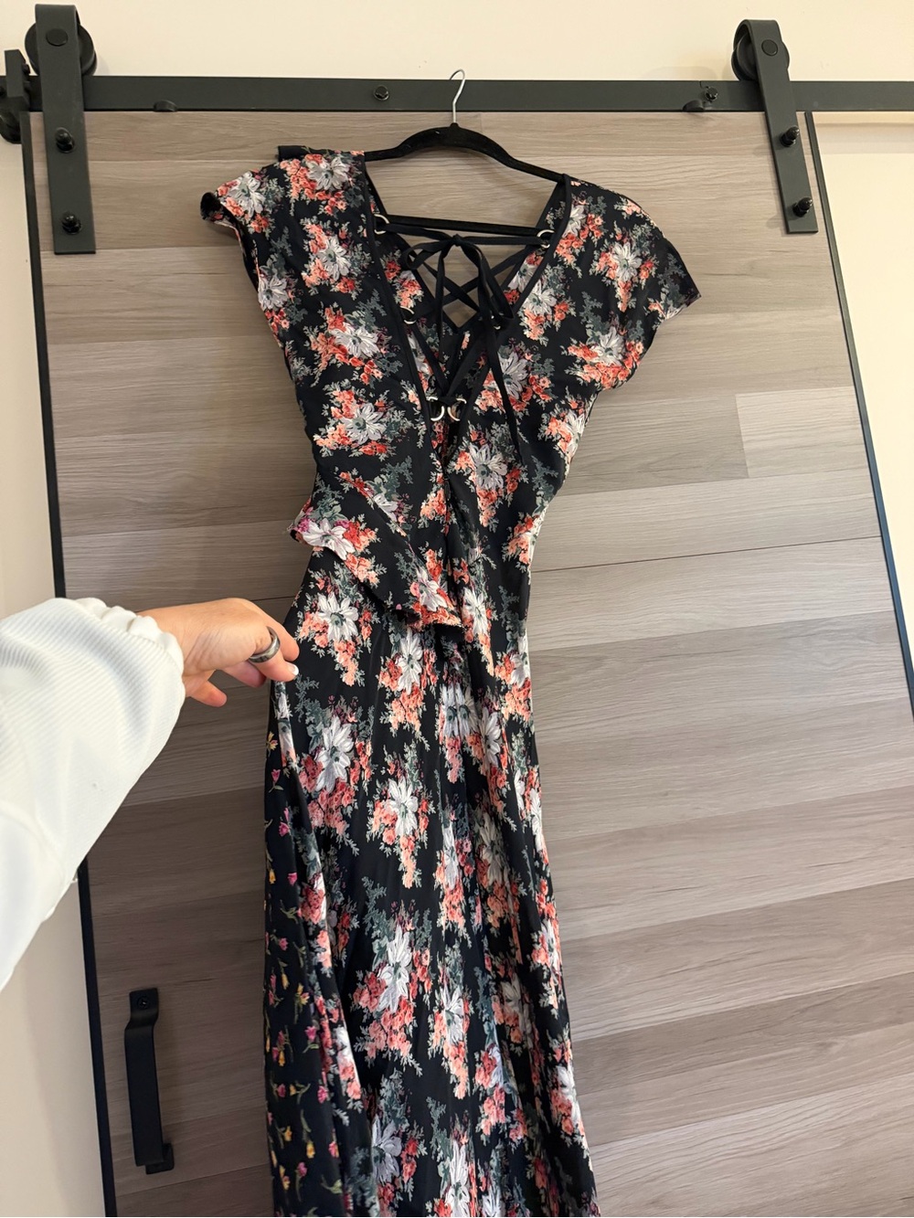 Topshop Nordstrom floral ruffle lace-up back splice d-ring maxi dress Size 4 - Picture 4 of 14